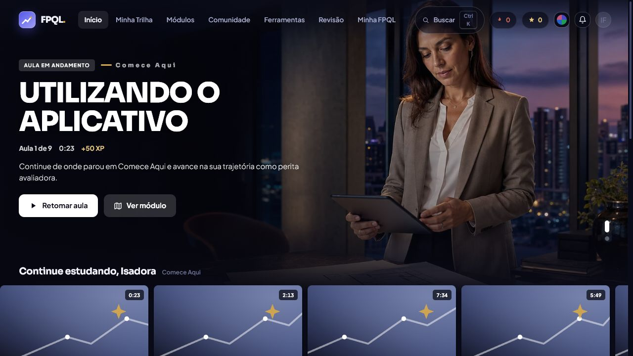 Tela inicial da nova plataforma FPQL